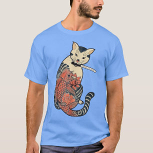 Camiseta Felny Cats japan cat Samurai Cat Japonês Art red