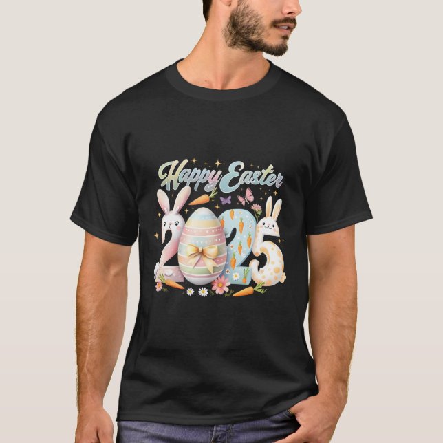 Camiseta Felz pascoa 2025 Coelho Coelhinho com Páscoa Dia d (Frente)