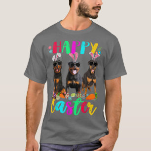 Camiseta Felz pascoa 3 Rottweiler que Veste as orelhas de c