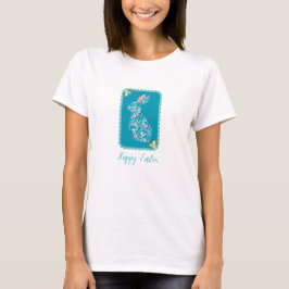 Camiseta Felz pascoa Belo Coelho Floral Azul