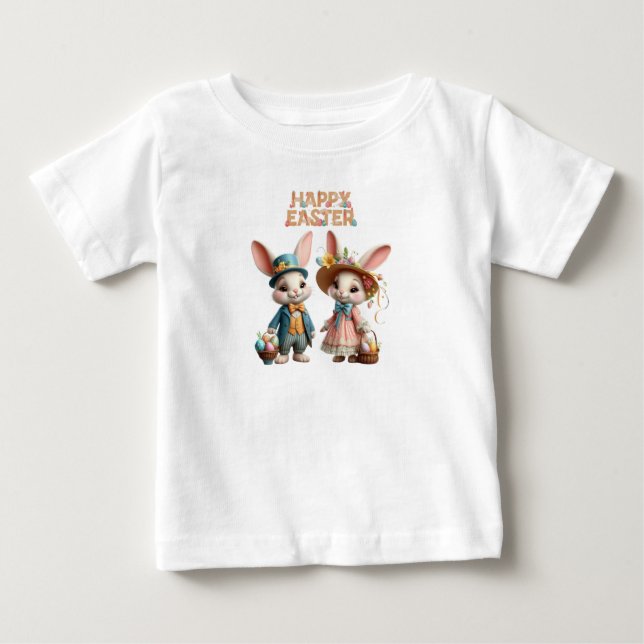Camiseta Felz pascoa branco, com 2 coelhos (Frente)