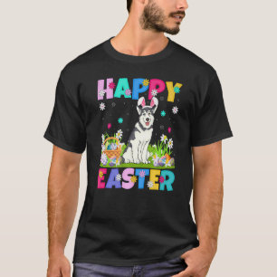 Camiseta Felz pascoa Bunny Alaskan Malamute Dog Páscoa Sun