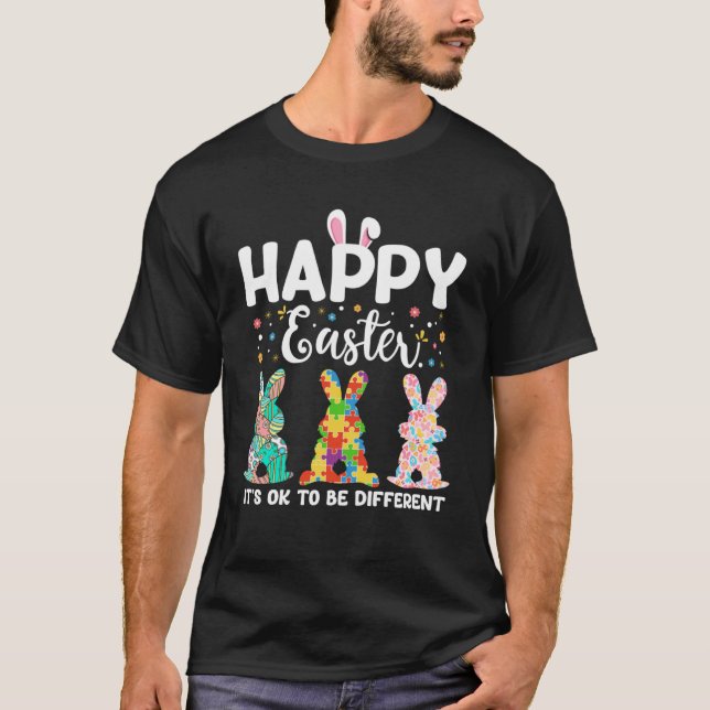 Camiseta Felz pascoa Bunny Autismo Conscientista Está Tudo  (Frente)