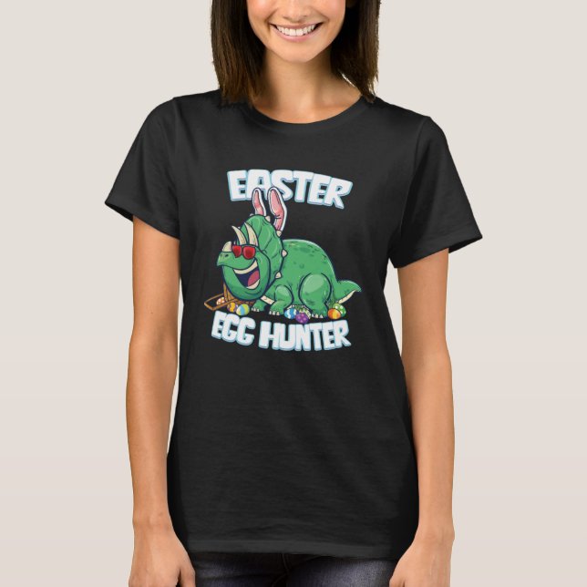 Camiseta Felz pascoa Bunny Dinosaur Egg Hunter Triceratops (Frente)