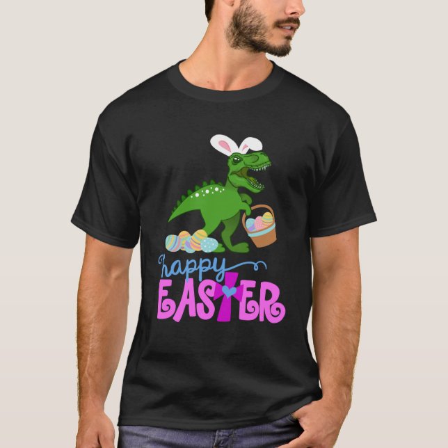 Camiseta FELZ PASCOA Bunny Dinosaur Rex Egg Hunt Toddler G (Frente)