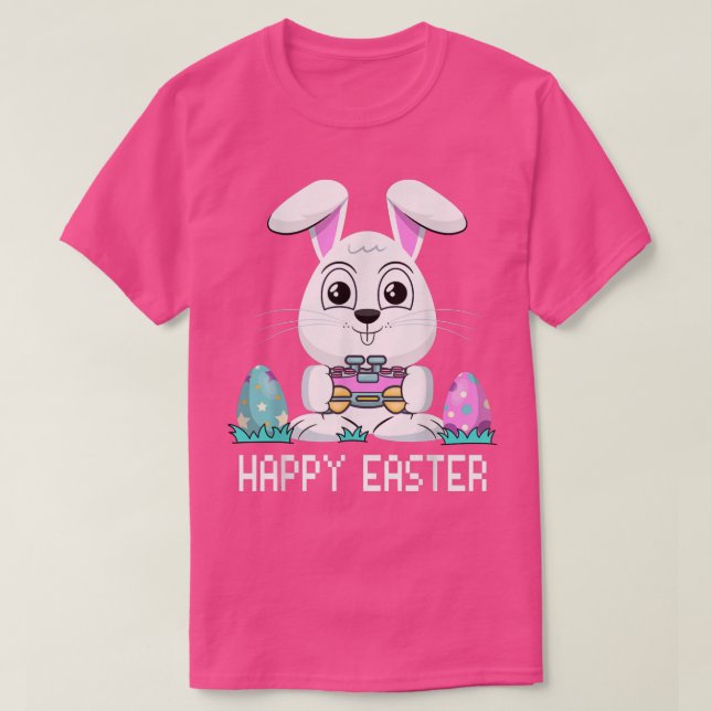 Camiseta Felz pascoa Bunny Gaming Controller Ovos Vídeo Ga (Frente do Design)