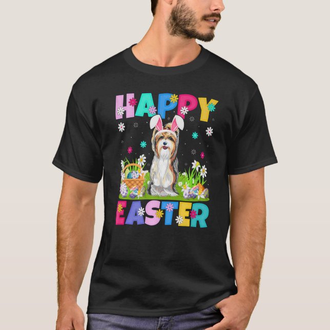 Camiseta Felz pascoa Bunny Yorkshire Terrier Dog Páscoa Su (Frente)