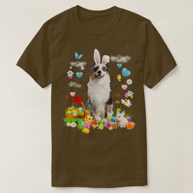 Camiseta Felz pascoa Cachorro Coelho Cachorro Australiano E (Frente do Design)