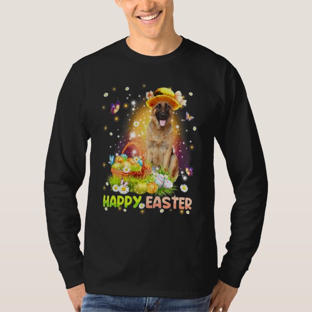 Camiseta Felz pascoa Cachorro Coelho Cachorro German shephe (Frente)