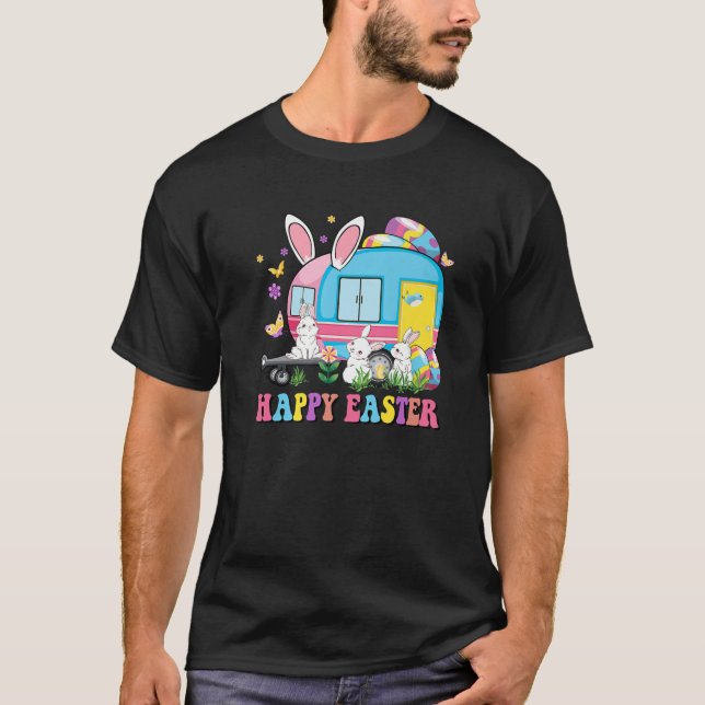 Camiseta Felz pascoa Coelhinho Acampando na Páscoa Bunny Ca (Frente)