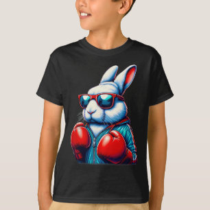 Camiseta Felz pascoa Coelhinho Boxando Homens Mulheres Cria