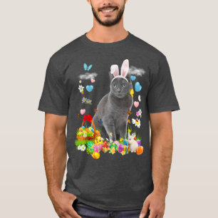Camiseta Felz pascoa Coelhinho Gelado Gato Russo Azul Cesto