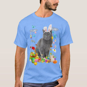 Camiseta Felz pascoa Coelhinho Gelado Gato Russo Azul Cesto