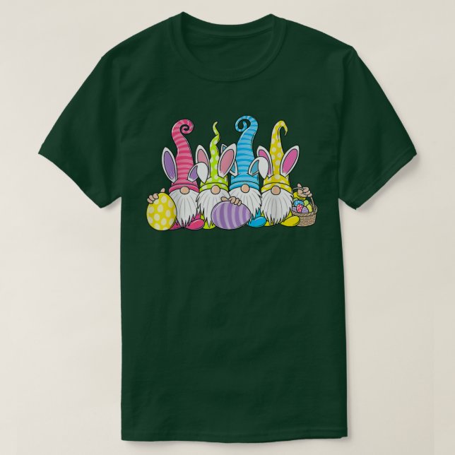Camiseta Felz pascoa Coelhinho Gnome Ovos de Páscoa Caçando (Frente do Design)
