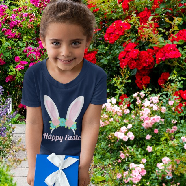 Camiseta Felz pascoa Coelhinho Rosa Rosa Orelha Meninas (Criador carregado)