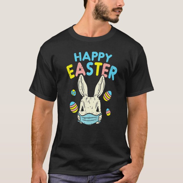 Camiseta Felz pascoa Coelhinho Vestindo Ovos De Máscara Qua (Frente)