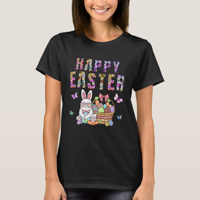 Camiseta Felz pascoa Coelho Coelho Rosto Páscoa Dia Mulhere (Frente)