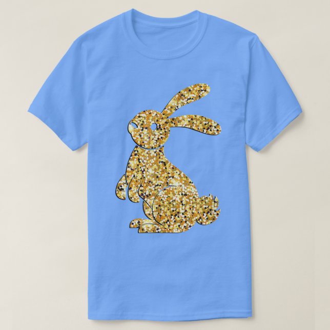 Camiseta Felz pascoa, coelho Ouro (2) (Frente do Design)