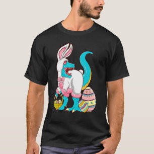 Camiseta Felz pascoa Coelho T Rex Com Ovos Ocupados