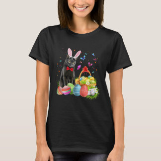 Camiseta Felz pascoa com cesto de ovos de gata preto e coel