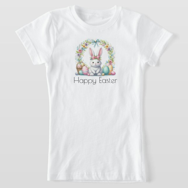 Camiseta Felz pascoa com coelhinho e flores da Páscoa (Postura )