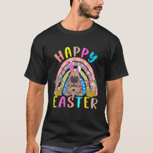 Camiseta Felz pascoa Cuz Pug Vestindo Coelhinhos Orelhas Pá