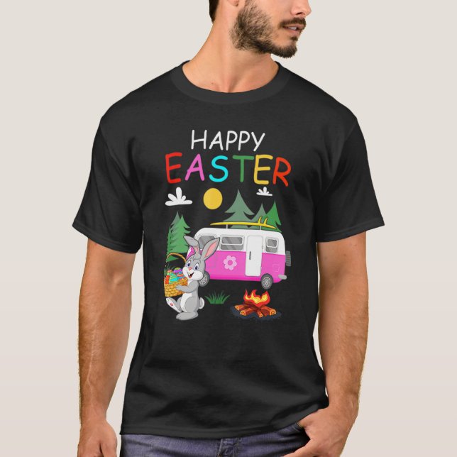 Camiseta Felz pascoa de acampamento de Páscoa de ovos coelh (Frente)