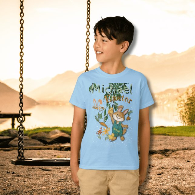 Camiseta Felz pascoa de aquarela azul (Watercolor Happy Easter Bunny blue T-Shirt)