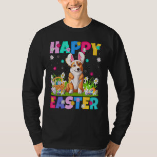 Camiseta Felz pascoa de Cachorro Bunny Corgi Domingo Páscoa