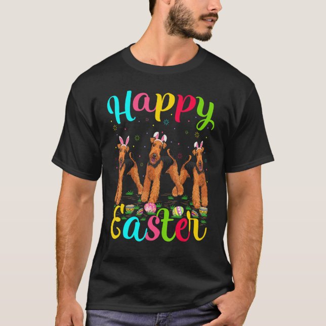 Camiseta Felz pascoa de Cão de Páscoa Bunny Airedale Terrie (Frente)
