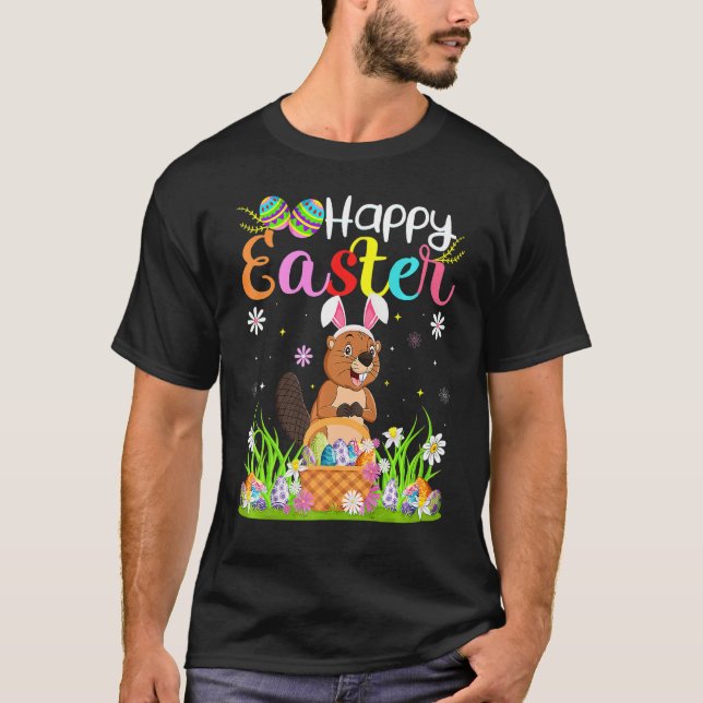 Camiseta Felz pascoa de castores de coelho de castelo (Frente)