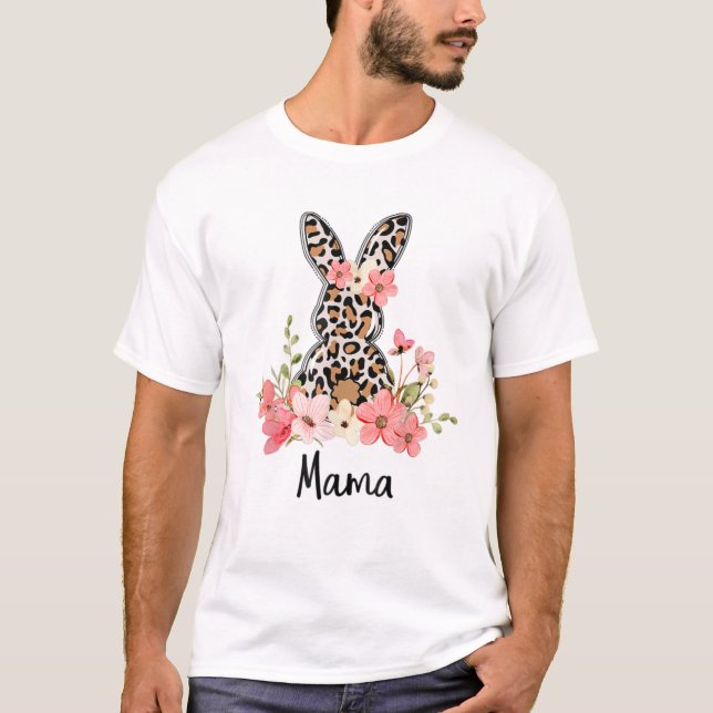 Camiseta Felz pascoa de coelho da Páscoa de Leopardo Bonito (Frente)