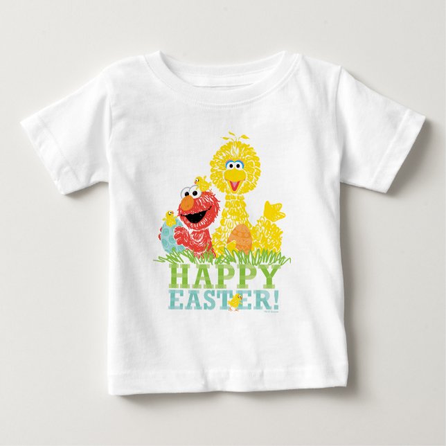 Camiseta Felz pascoa de Elmo e Big Bird (Frente)