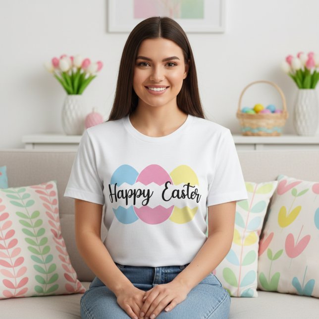 Camiseta Felz pascoa de Ovos Coloridos (Colorful Pastel Eggs Happy Easter T-Shirt)