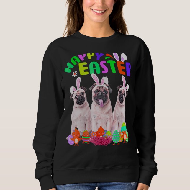 Camiseta Felz pascoa de Pug Vestindo coelho (Frente)