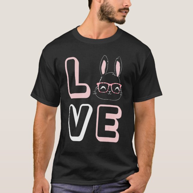Camiseta Felz pascoa Dia Amor Rosto Coelhinho Vestindo Ócul (Frente)