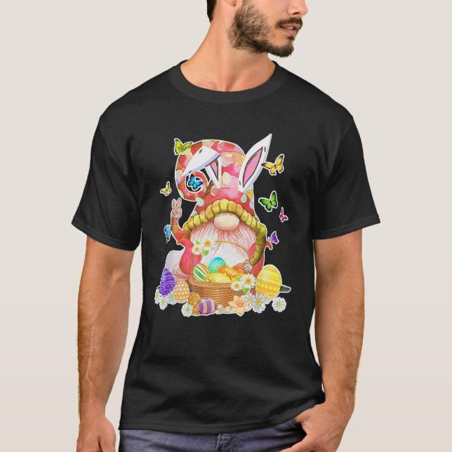 Camiseta Felz pascoa Dia Coelhinho Gnome Páscoa De Ovos Caç (Frente)