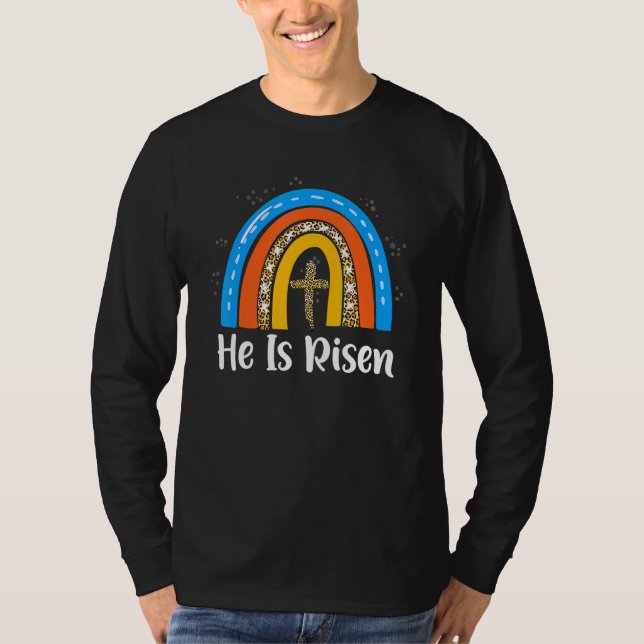 Camiseta Felz pascoa Dia Que Ele É Risen Leopard Rainbow Ch (Frente)