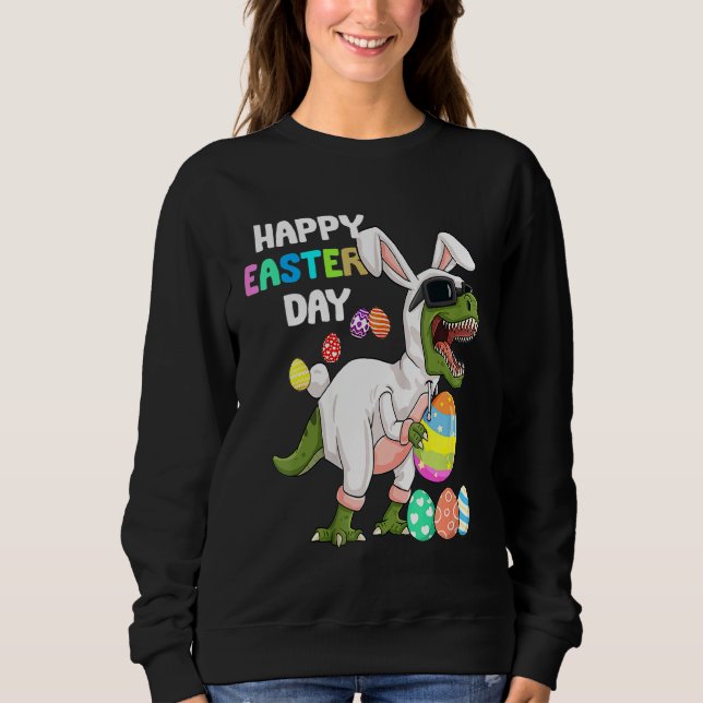 Camiseta Felz pascoa Dia Rex Dinossaur Páscoa Coelhinho De  (Frente)