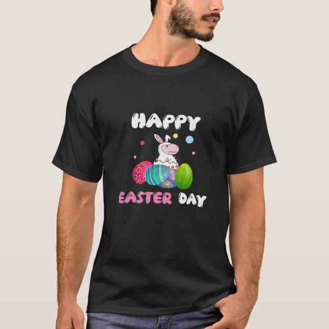 Camiseta Felz pascoa Dia T Rex Ovos De Dinossauro Da Páscoa (Frente)