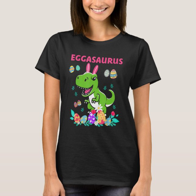 Camiseta Felz pascoa Eggasaurus Dino Coma Todo O Ovo Frito (Frente)