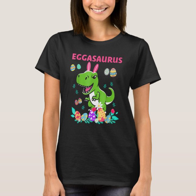 Camiseta Felz pascoa Eggasaurus Dino Coma Todo O Ovo Frito (Frente)
