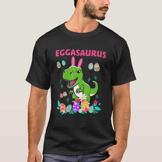 Camiseta Felz pascoa Eggasaurus Dino Coma Todo O Ovo Frito (Frente)