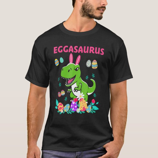 Camiseta Felz pascoa Eggasaurus Dino Coma Todo O Ovo Frito (Frente)