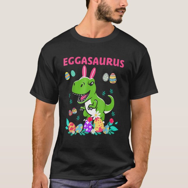 Camiseta Felz pascoa Eggasaurus Dino Coma Todo O Ovo Frito (Frente)