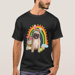 Camiseta Felz pascoa Engraçado Ovos Coelhinhos Pug Cachorr