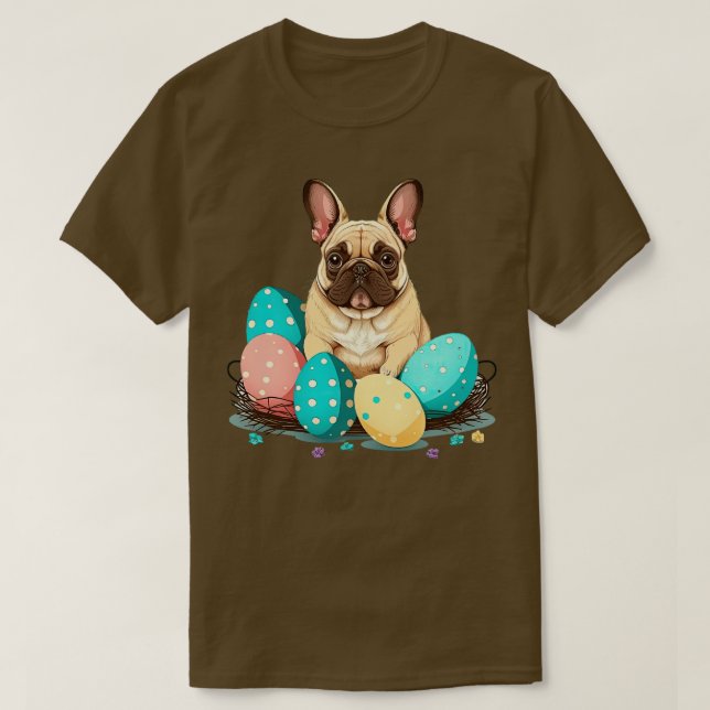 Camiseta Felz pascoa francês Buldogue dia 1 (Frente do Design)