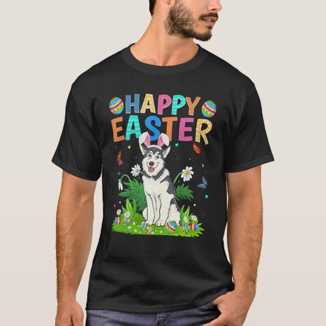 Camiseta Felz pascoa Funny Alaskan Malamute Dog Páscoa Sun (Frente)