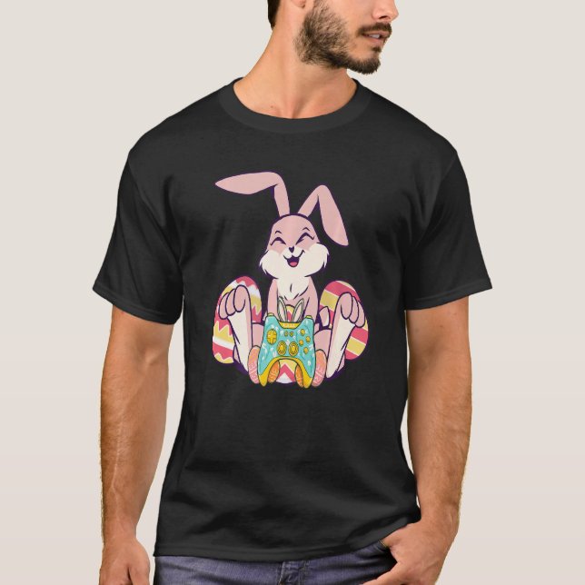 Camiseta Felz pascoa Joystick Bunny Ear Crianças Engraçadas (Frente)