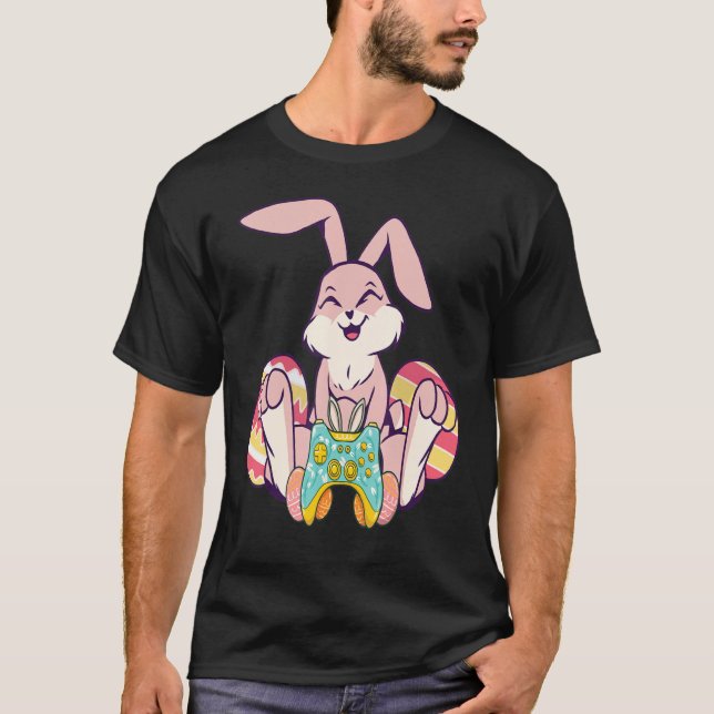 Camiseta Felz pascoa Joystick Bunny Ear Joaming Meninos (Frente)